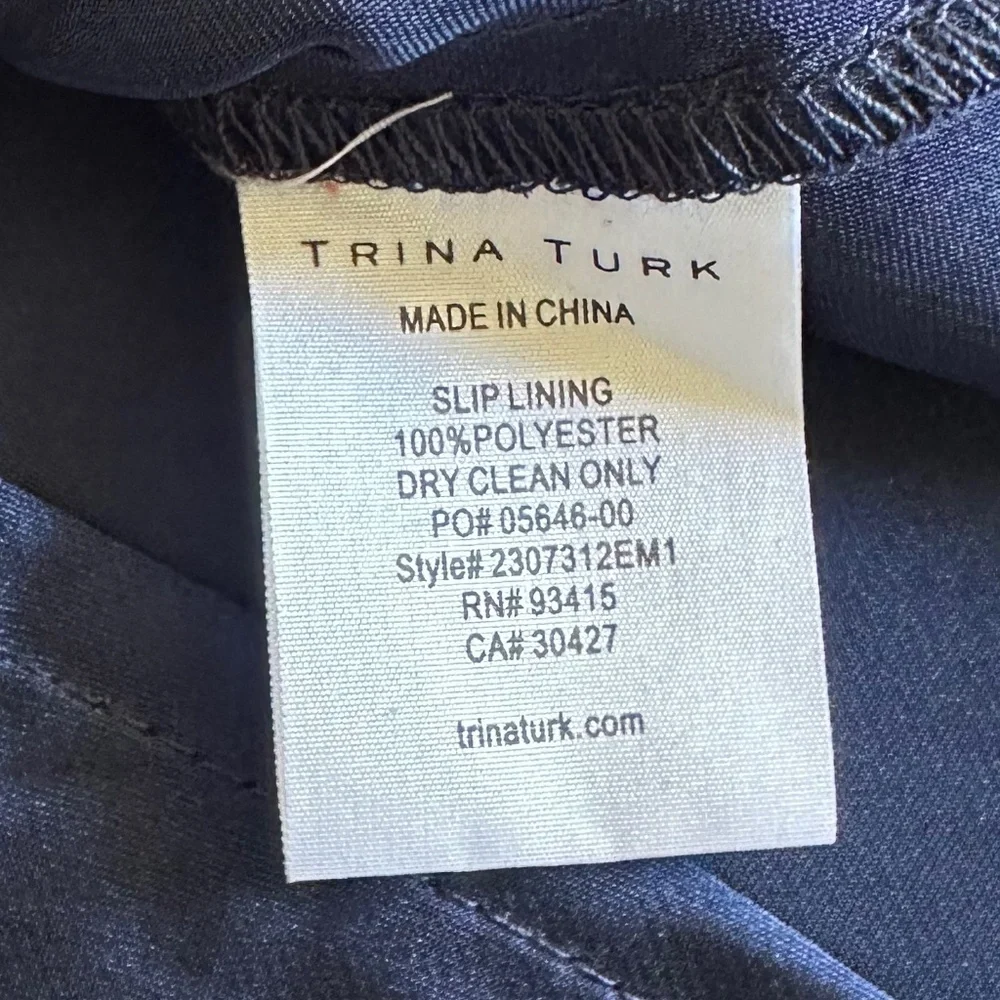Trina Turk Navy V Neck Slip Dress 12 Satin Mini Sleeveless Classic Chic